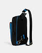COACH®,TRACK PACK IN COLORBLOCK SIGNATURE CANVAS,Black Antique Nickel/Light Khaki/Blue Jay Multi,Angle View