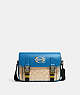 COACH®,TRACK CROSSBODY IN COLORBLOCK SIGNATURE CANVAS WITH COACH STAMP,Medium,Black Antique Nickel/Light Khaki/Blue Jay Multi,Front View