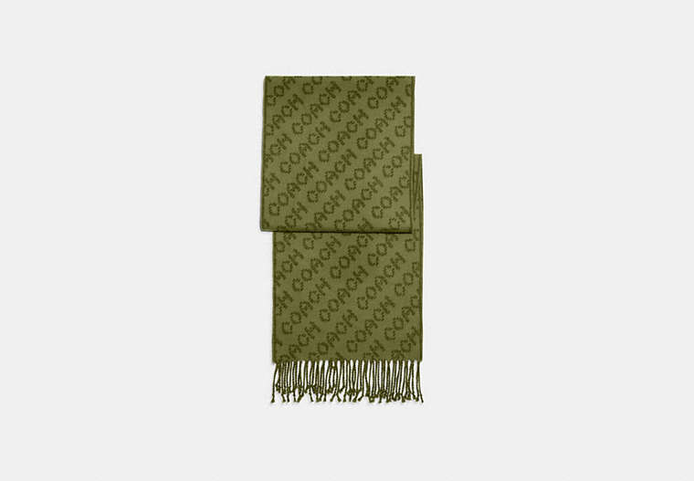 COACH®,SIGNATURE SCARF,wool,Olive Green,Front View