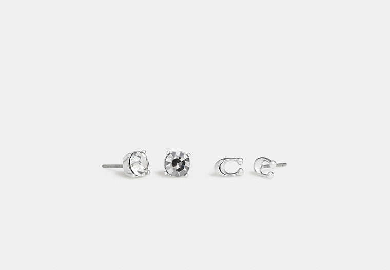COACH®,SIGNATURE AND STONE STUD EARRINGS SET,Brass,Silver,Front View