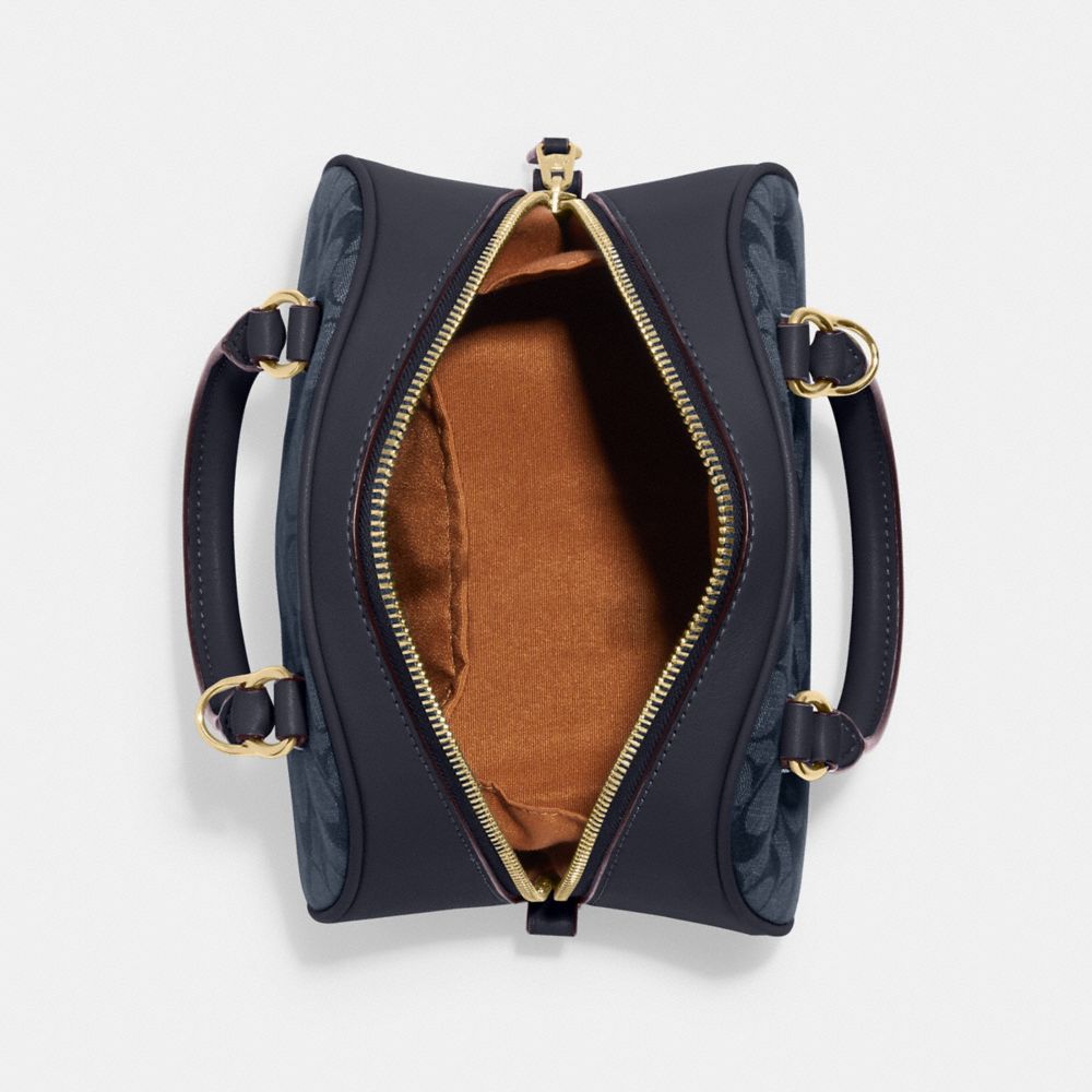 COACH®,SYDNEY SATCHEL IN SIGNATURE CHAMBRAY,Denim,Medium,Gold/Denim Multi,Inside View,Top View