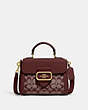 COACH®,MORGAN TOP HANDLE SATCHEL IN SIGNATURE CHAMBRAY,Medium,Gold/Wine Multi,Front View