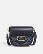 COACH®,MORGAN SADDLE BAG IN SIGNATURE CHAMBRAY,Small,Gold/Denim Multi,Front View