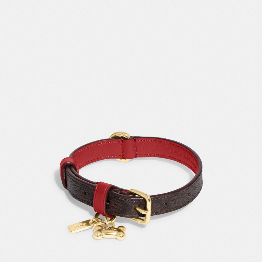 COACH®,BOXED SMALL PET COLLAR IN SIGNATURE CANVAS,Im/Brown Black/Red Apple,Inside View,Top View