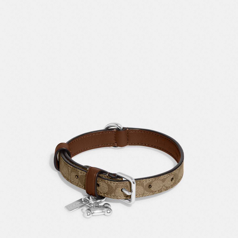 COACH®,BOXED SMALL PET COLLAR IN SIGNATURE CANVAS,Silver/Khaki Saddle,Inside View,Top View