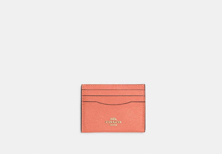 COACH®,SLIM ID CARD CASE,Crossgrain Leather,Gold/Light Coral,Front View