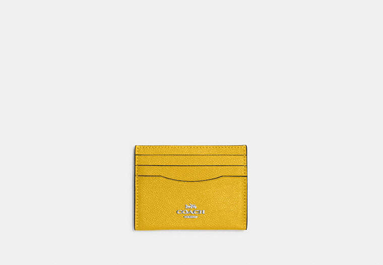 COACH®,SLIM ID CARD CASE,Crossgrain Leather,Silver/Canary,Front View