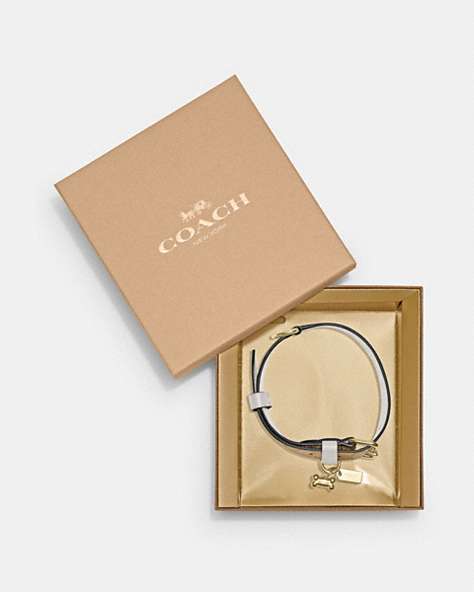 COACH®,BOXED LARGE PET COLLAR IN SIGNATURE CANVAS,pvc,Gold/Light Khaki Chalk,Front View