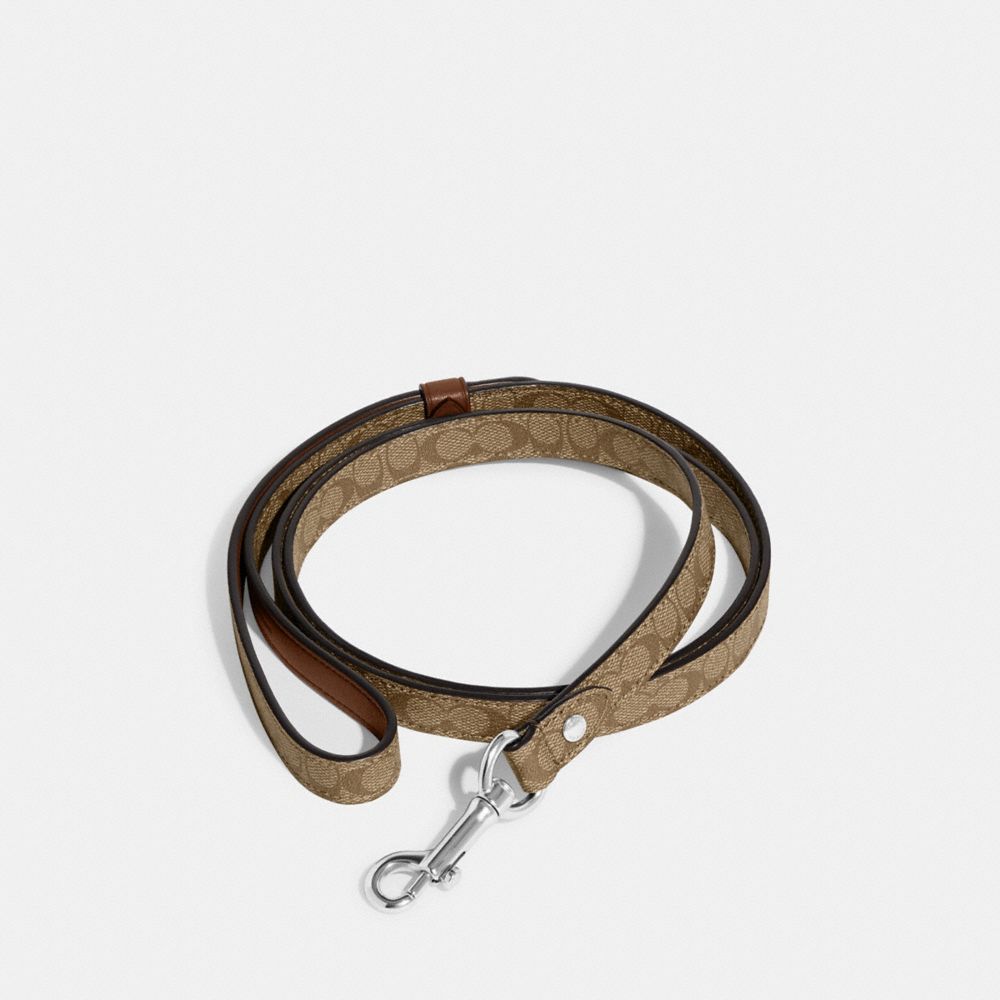 COACH®,BOXED SMALL PET LEASH IN SIGNATURE CANVAS,Silver/Khaki Saddle,Inside View,Top View