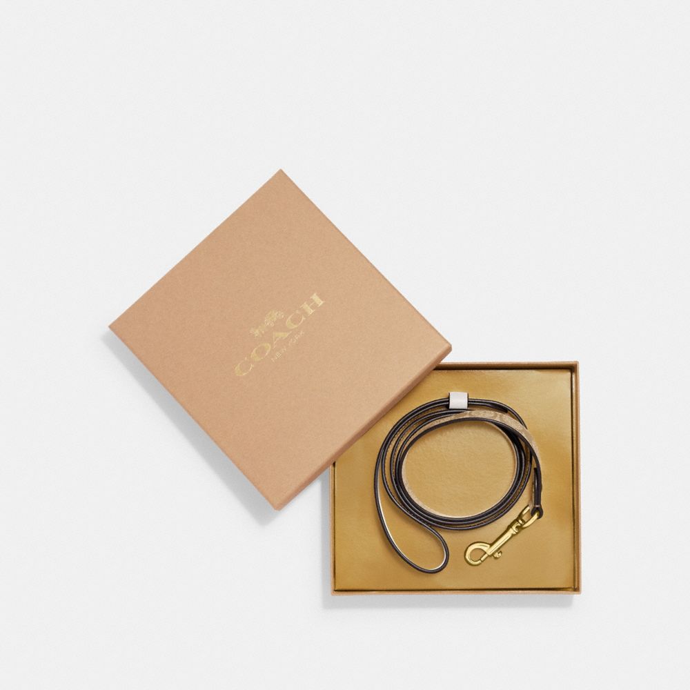 COACH®,BOXED LARGE PET LEASH IN SIGNATURE CANVAS,Gold/Light Khaki Chalk,Front View