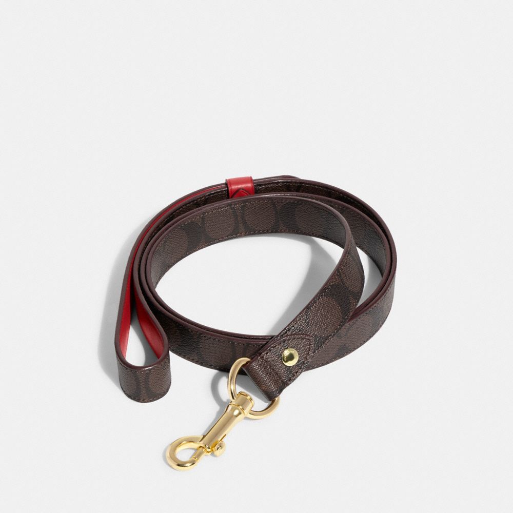 COACH®,BOXED LARGE PET LEASH IN SIGNATURE CANVAS,Im/Brown Black/Red Apple,Inside View,Top View