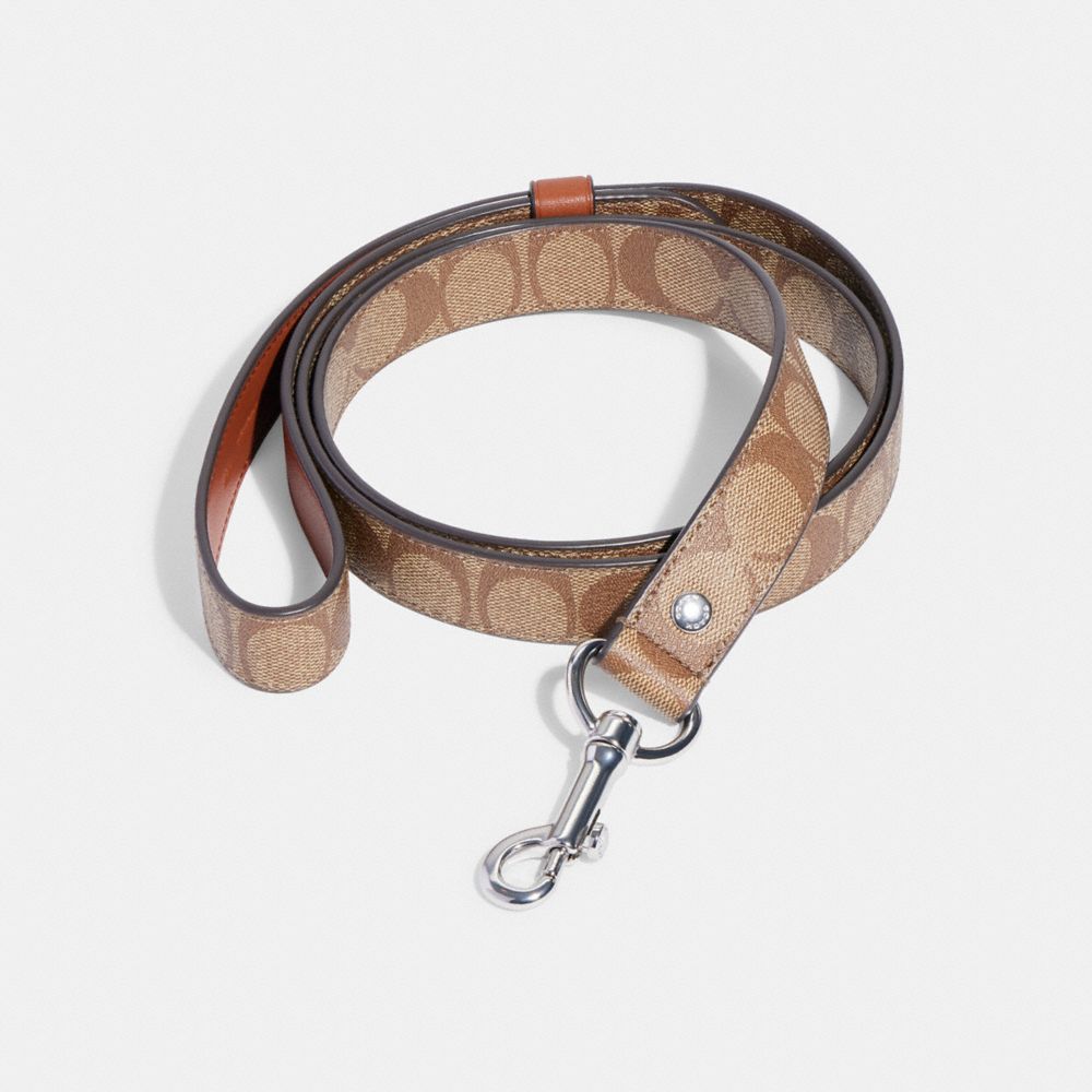 COACH®,BOXED LARGE PET LEASH IN SIGNATURE CANVAS,Silver/Khaki Saddle,Inside View,Top View