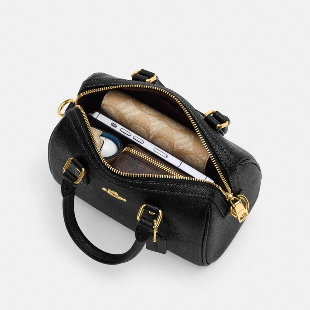 COACH®,Mini Rowan Crossbody,Leather,Crossbody,Gold Metal,Casual,White,Inside View, Top View