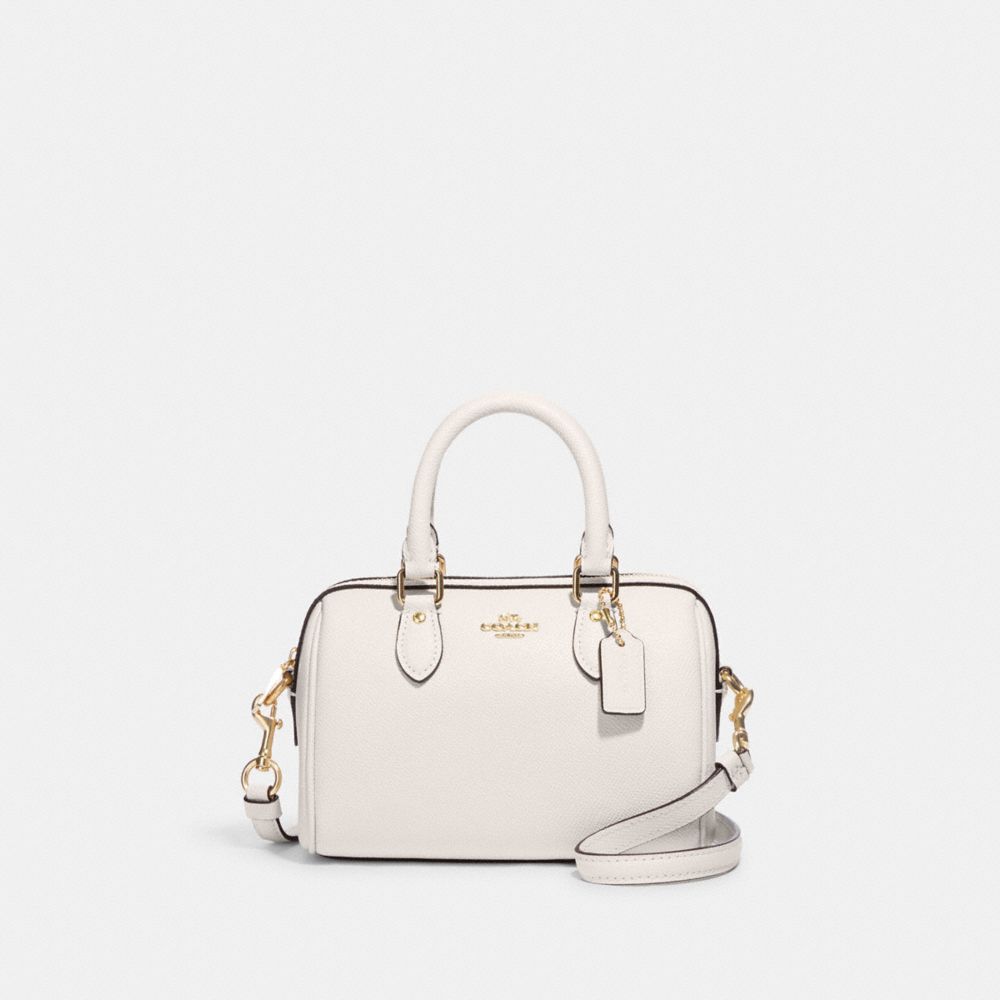 COACH®,MINI ROWAN CROSSBODY,Crossgrain Leather,Small,Anniversary,Gold/Chalk,Front View