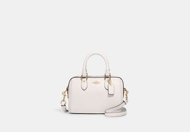 COACH®,MINI ROWAN CROSSBODY,Crossgrain Leather,Small,Anniversary,Gold/Chalk,Front View image number 0