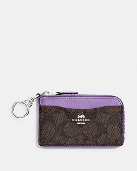 COACH®,MULTIFUNCTION CARD CASE IN SIGNATURE CANVAS,pvc,Mini,Silver/Brown/Iris,Front View