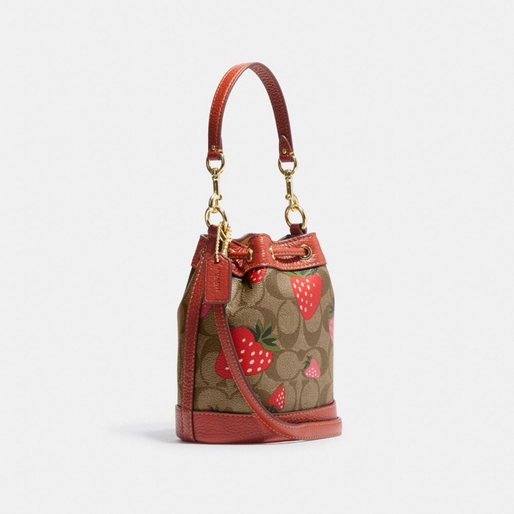 Mini Dempsey Bucket Bag In Signature Canvas With Wild Strawberry Print