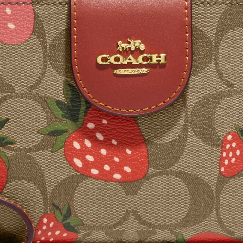 Coach Tech Wallet in Signature Canvas with Wild Strawberry Print