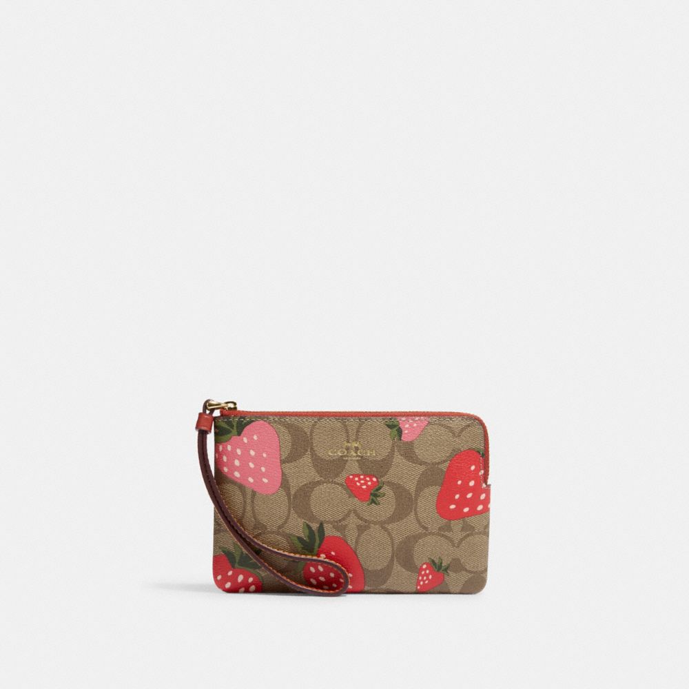 COACH Corner Zip Wristlet In Signature Canvas With Wild