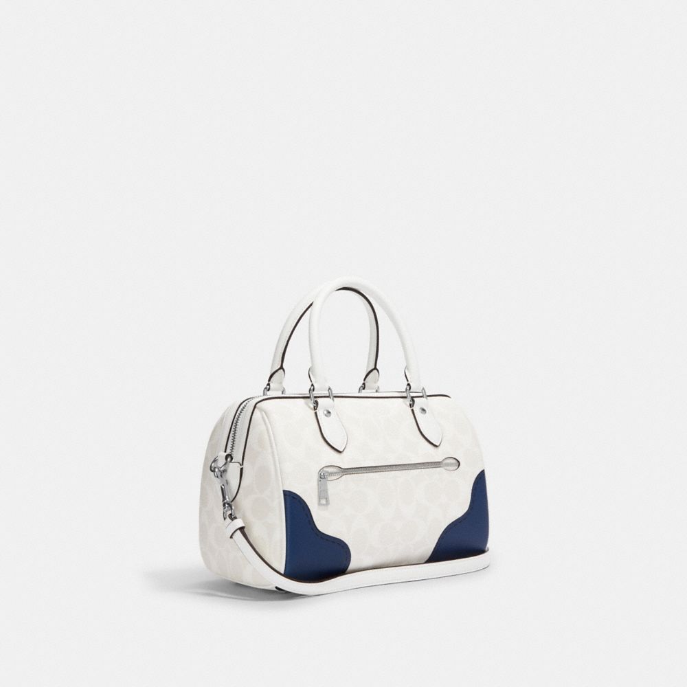 Coach Mini Rowan In Signature Canvas Silver /Bright Blue Leather Price