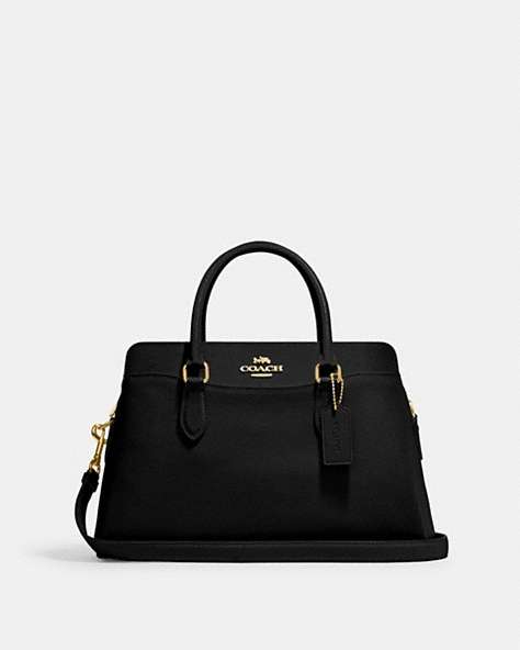 COACH®,DARCIE CARRYALL BAG,Leather,Medium,Anniversary,Gold/Black,Front View