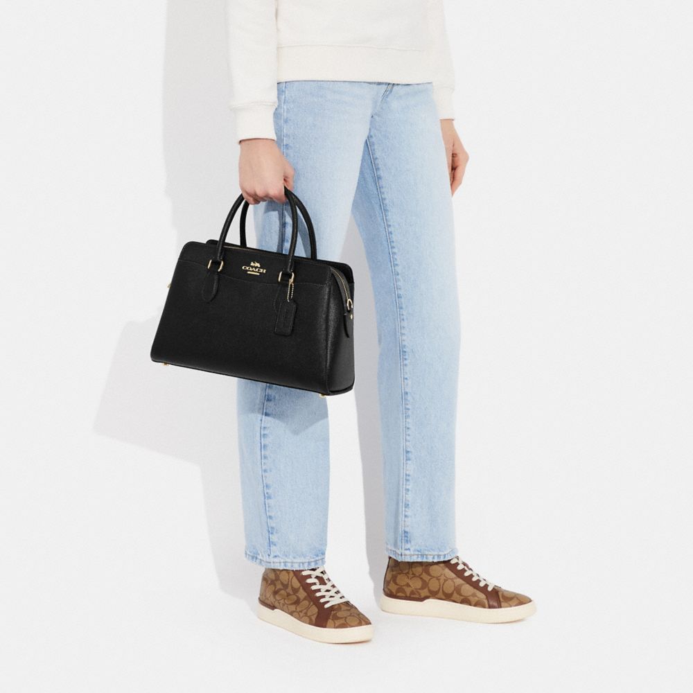 COACH®,DARCIE CARRYALL,Cuir Cross-grain,Doré/Noir,Detail View