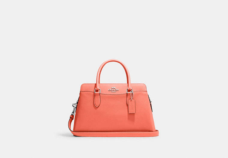 COACH®,DARCIE CARRYALL,Leather,Medium,Anniversary,Silver/Tangerine,Front View