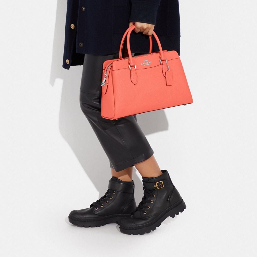 COACH®,DARCIE CARRYALL,Cuir Cross-grain,Argent/Tangerine,Detail View