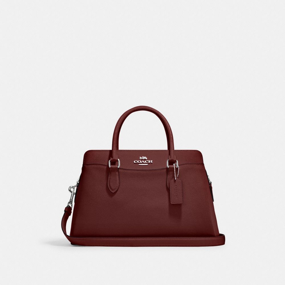 COACH®,DARCIE CARRYALL BAG,Crossgrain Leather,Medium,Anniversary,Silver/Wine,Front View