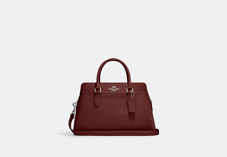 COACH®,DARCIE CARRYALL,Leather,Medium,Anniversary,Silver/Wine,Front View