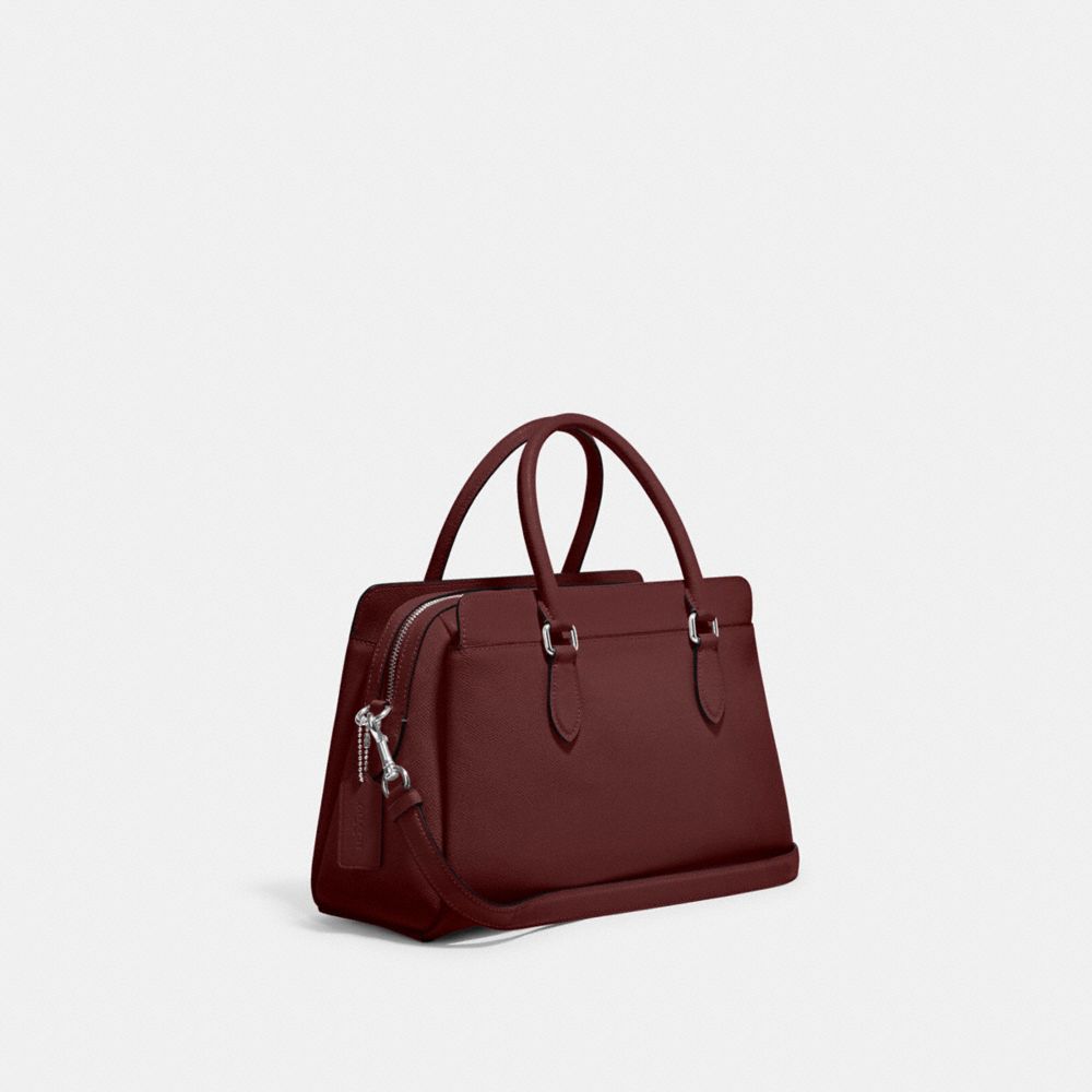 COACH®,DARCIE CARRYALL BAG,Crossgrain Leather,Medium,Anniversary,Silver/Wine,Angle View