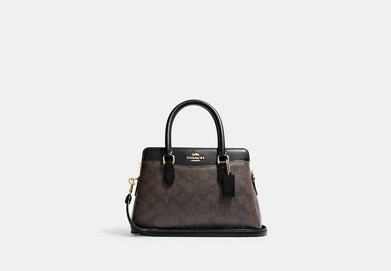 COACH®,MINI DARCIE CARRYALL IN SIGNATURE CANVAS,pvc,Small,Gold/Brown Black,Front View