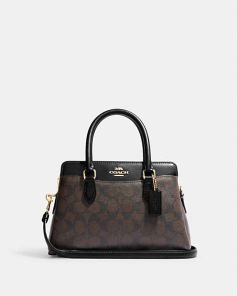 COACH®,MINI DARCIE CARRYALL BAG IN SIGNATURE CANVAS,pvc,Small,Gold/Brown Black,Front View