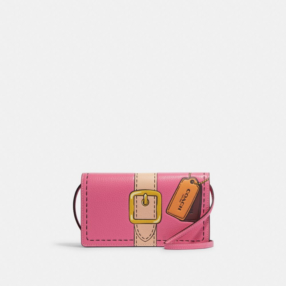 COACH®,ANNA FOLDOVER CLUTCH CROSSBODY WITH TROMPE L'OEIL PRINT,Mini,Im/Petunia Multi,Front View