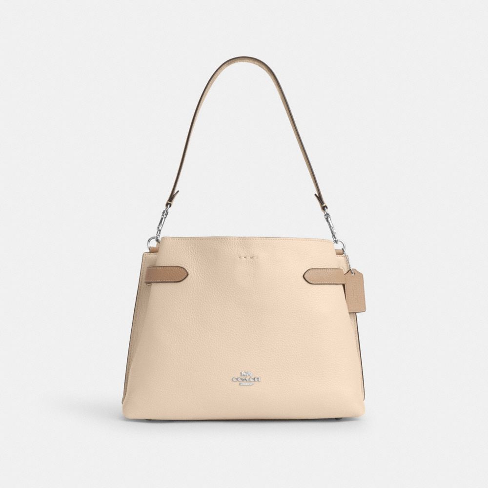 COACH®,HANNA SHOULDER BAG,Novelty Leather,Medium,Silver/Ivory Multi,Front View image number 0