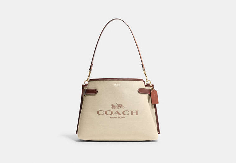 COACH®,HANNA SHOULDER BAG WITH COACH,Gold/Natural Multi,Front View image number 0