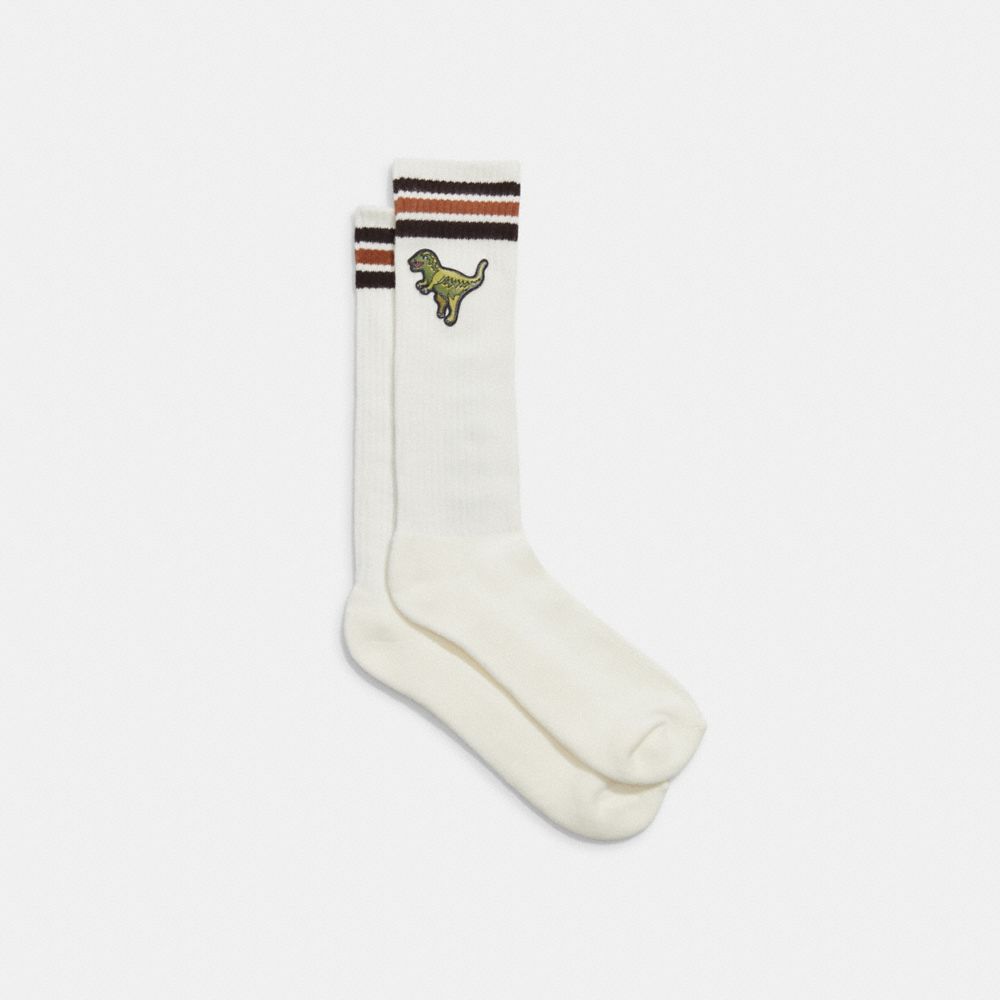 COACH®,CHAUSSETTES LONGUEUR MOLLET SPORT,Coton/polyester,Craie,Front View