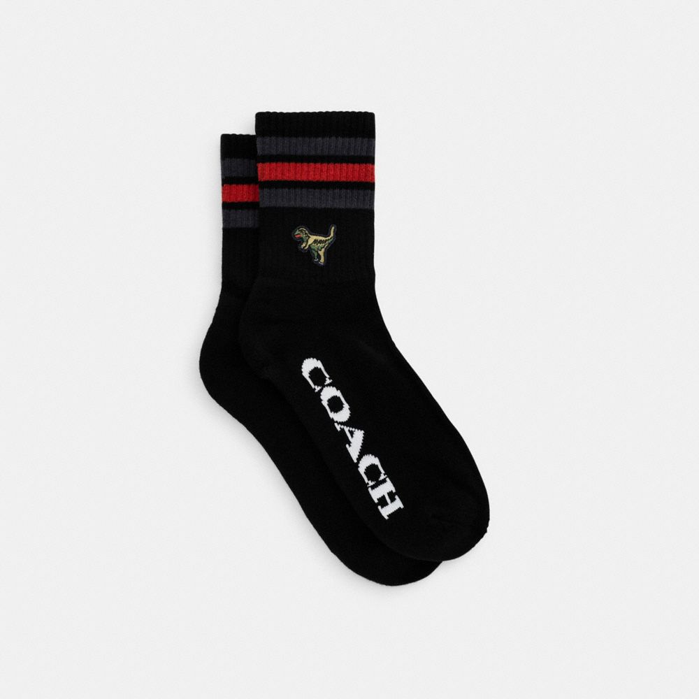 COACH®,SPORT QUARTER CREW SOCKS,Cotton/Polyester,Black,Front View