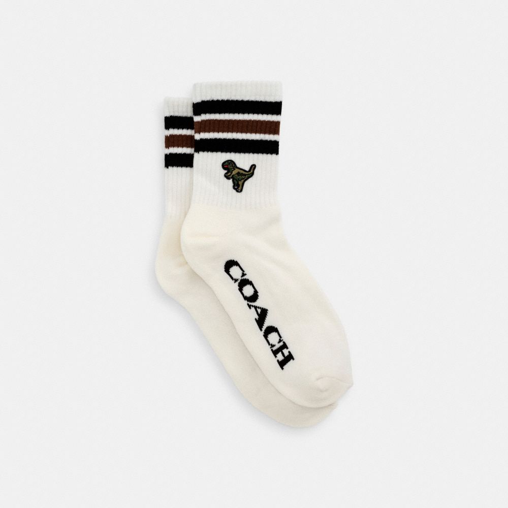 COACH®,SPORT QUARTER CREW SOCKS,Cotton/Polyester,Chalk,Front View image number 0