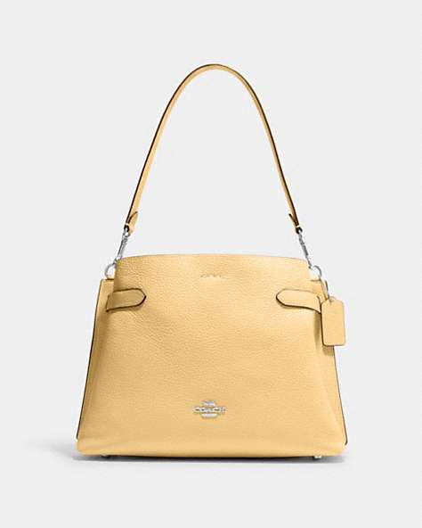 COACH®,HANNA SHOULDER BAG,Leather,Silver/Vanilla,Front View