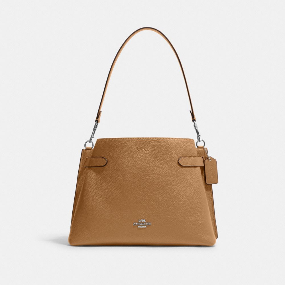 COACH®,HANNA SHOULDER BAG,Cuir,Argent/Brun pâle,Front View