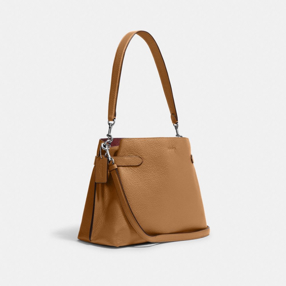 COACH®,HANNA SHOULDER BAG,Cuir,Argent/Brun pâle,Angle View