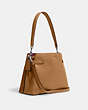 COACH®,HANNA SHOULDER BAG,Leather,Medium,Silver/Light Saddle,Angle View