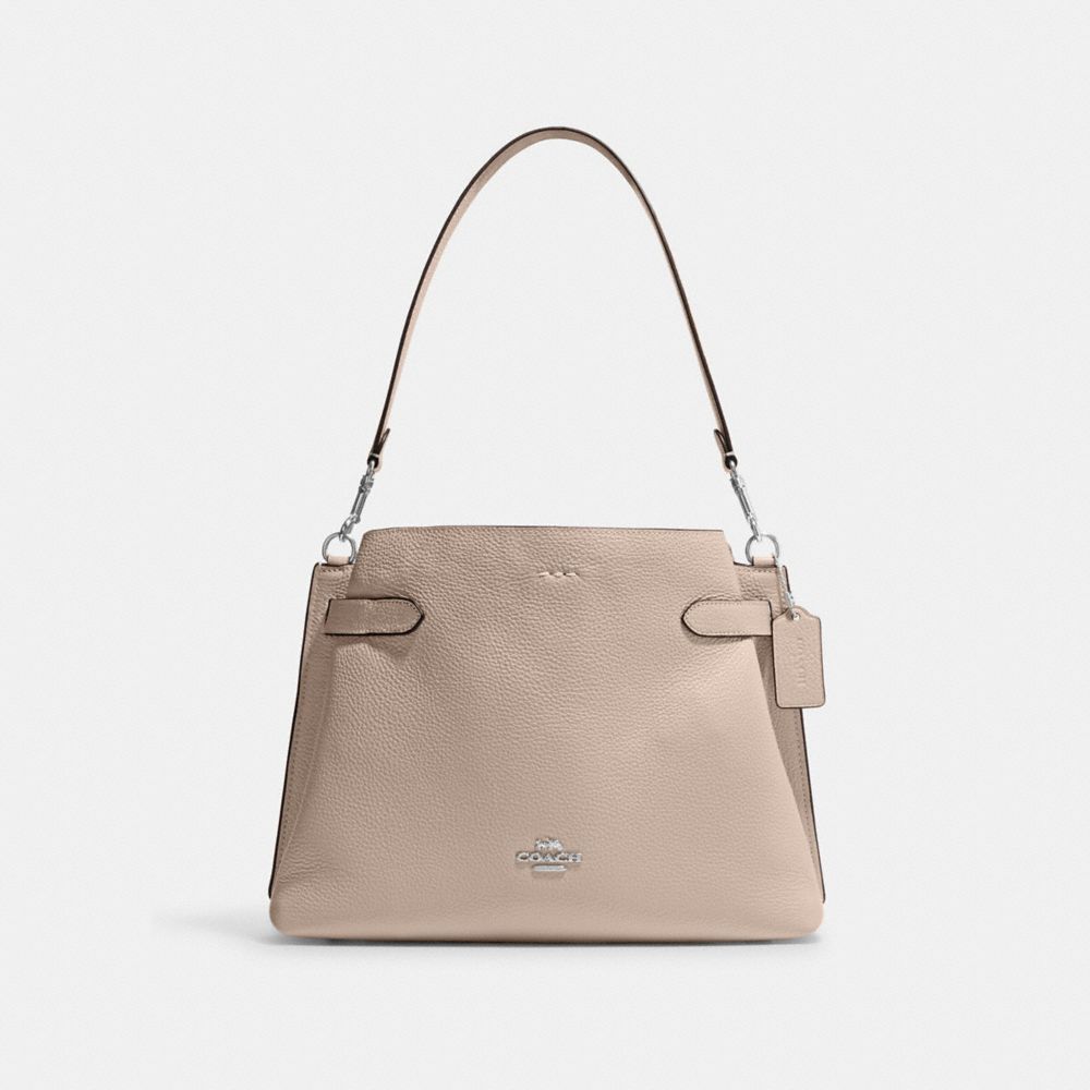 COACH®,HANNA SHOULDER BAG,Pebbled Leather,Medium,Silver/Steam,Front View
