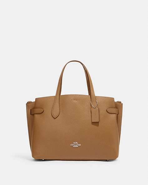 COACH®,HANNA CARRYALL,Leather,Large,Silver/Light Saddle,Front View