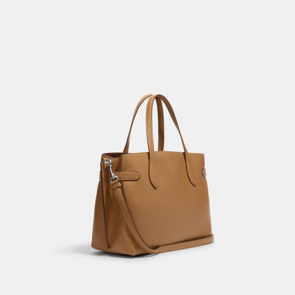 COACH®,Hanna Carryall Bag,Leather,Tote,Silver Metal,Work,Brown,Angle View