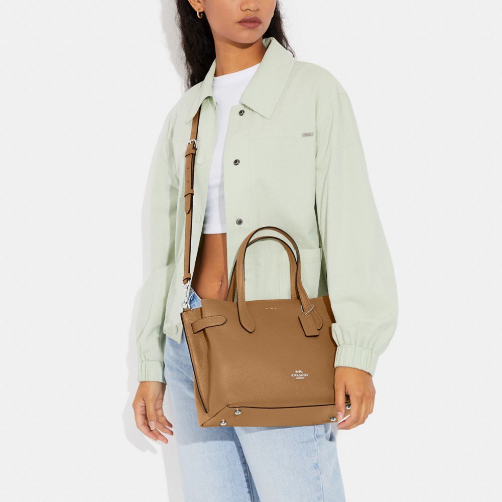 COACH®,Hanna Carryall Bag,Leather,Tote,Silver Metal,Work,Brown,Detail View