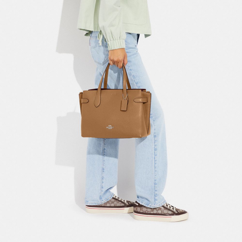 COACH®,Hanna Carryall Bag,Leather,Tote,Silver Metal,Work,Brown,Detail View