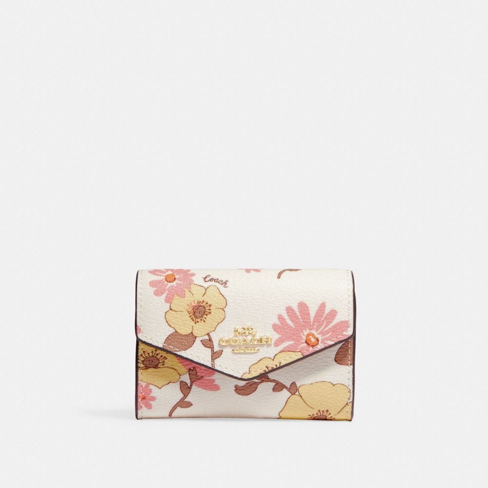 COACH IM/CHALK MULTI Floral Cluster Print FLAP CARD CASE CH203
