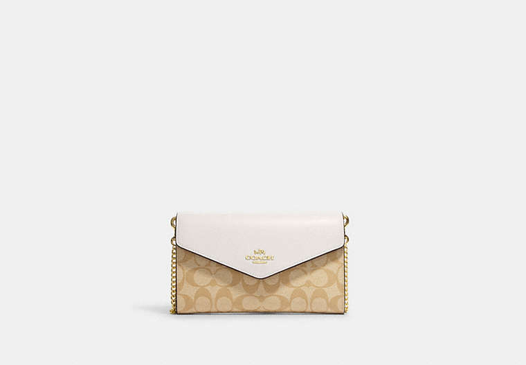 COACH®,ENVELOPE CLUTCH CROSSBODY IN SIGNATURE CANVAS,Gold/Light Khaki Chalk,Front View image number 0